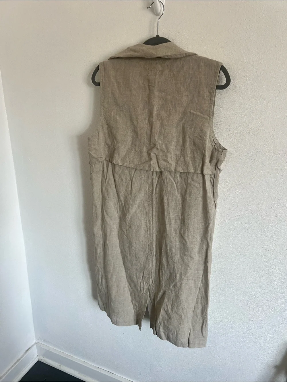 Vikolino Sleeveless Open Front Linen Duster Vest in Taupe, size S/M